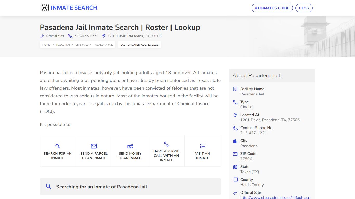 Pasadena Jail Inmate Search | Roster | Lookup